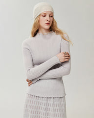 Pullover aus 100 % Kaschmir mit Mock-Neck und gewellten Abschlüssen