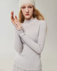 Pullover aus 100 % Kaschmir mit Mock-Neck und gewellten Abschlüssen