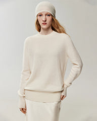 Lockerer Pullover aus 100 % Kaschmir mit Rundhalsausschnitt und Rippstrick