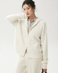 Cardigan aus 100 % Kaschmir mit Rippstrick, Kapuze und Reißverschluss