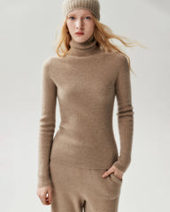 Rollkragenpullover aus 100 % Kaschmir mit Rippstrick