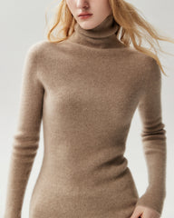 Rollkragenpullover aus 100 % Kaschmir mit Rippstrick