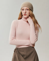 Rollkragenpullover aus 100 % Kaschmir mit Rippstrick