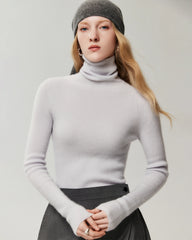 Rollkragenpullover aus 100 % Kaschmir mit Rippstrick