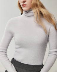Rollkragenpullover aus 100 % Kaschmir mit Rippstrick