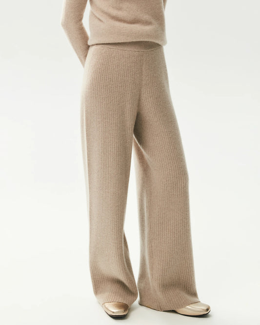 Kaschmir-Strickhose aus 100 % Kaschmir mit Rippstrick und weitem Bein