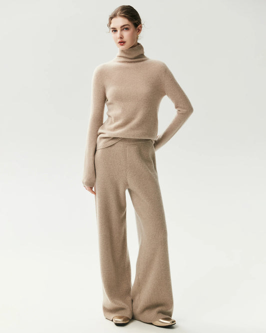 Kaschmir-Strickhose aus 100 % Kaschmir mit Rippstrick und weitem Bein