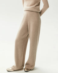 Kaschmir-Strickhose aus 100 % Kaschmir mit Rippstrick und weitem Bein