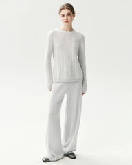 Kaschmir-Strickhose aus 100 % Kaschmir mit Rippstrick und weitem Bein