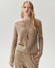 Pullover aus 100 % Kaschmir mit Rundhalsausschnitt und Rollkanten
