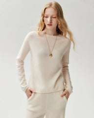 Pullover aus 100 % Kaschmir mit Rundhalsausschnitt und Rollkanten