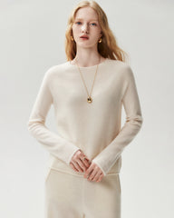 Pullover aus 100 % Kaschmir mit Rundhalsausschnitt und Rollkanten