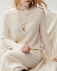 Pullover aus 100 % Kaschmir mit Rundhalsausschnitt und Rollkanten