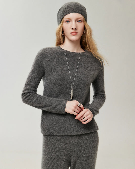 Pullover aus 100 % Kaschmir mit Rundhalsausschnitt und Rollkanten