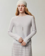 Pullover aus 100 % Kaschmir mit Rundhalsausschnitt und Rollkanten