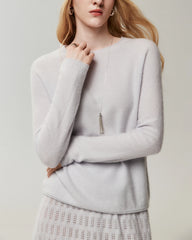 Pullover aus 100 % Kaschmir mit Rundhalsausschnitt und Rollkanten