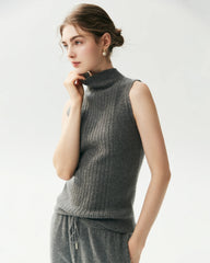 Ärmelloses Kaschmir-Rippstricktop aus 100 % Kaschmir mit Stehkragen