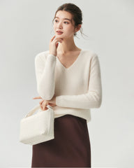 Pullover aus 100 % Kaschmir mit V-Ausschnitt und Rippstrick