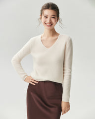 Pullover aus 100 % Kaschmir mit V-Ausschnitt und Rippstrick