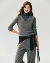 Pullover aus 100 % Kaschmir mit V-Ausschnitt und Rippstrick