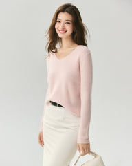 Pullover aus 100 % Kaschmir mit V-Ausschnitt und Rippstrick
