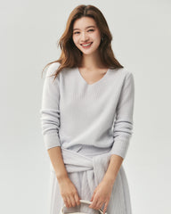 Pullover aus 100 % Kaschmir mit V-Ausschnitt und Rippstrick