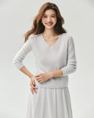 Pullover aus 100 % Kaschmir mit V-Ausschnitt und Rippstrick