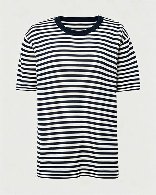 100% Maulbeerseiden-Jersey T-Shirt mit Streifen