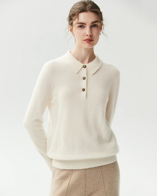 Langarm-Stricktop aus 100 % reinem Kaschmir mit Kragen