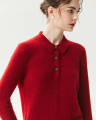 Langarm-Stricktop aus 100 % reinem Kaschmir mit Kragen