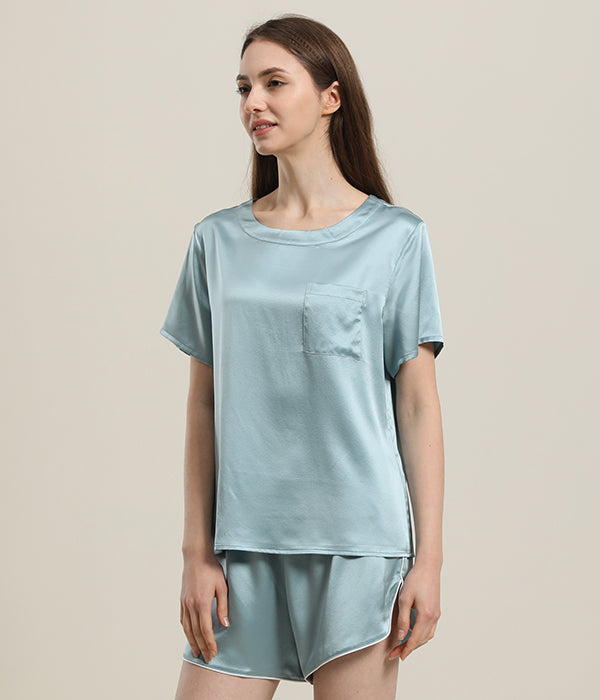 Damen 100% Seiden Kurz-Pyjama Set