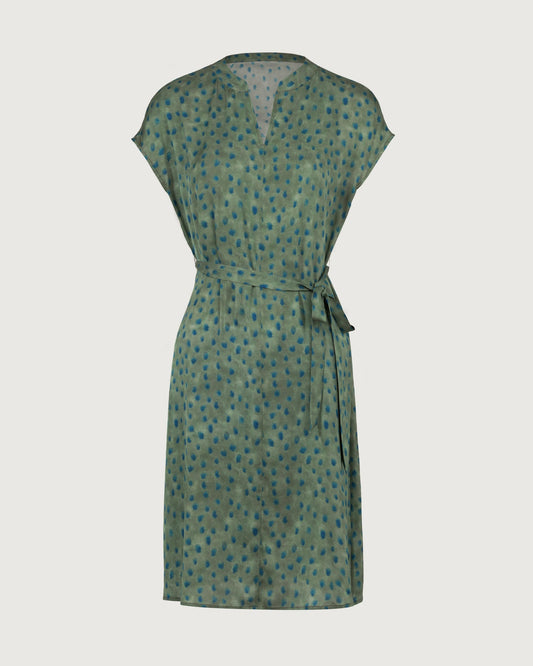 19 Momme Seidenkleid in A-Linie mit Gürtel und Punkten