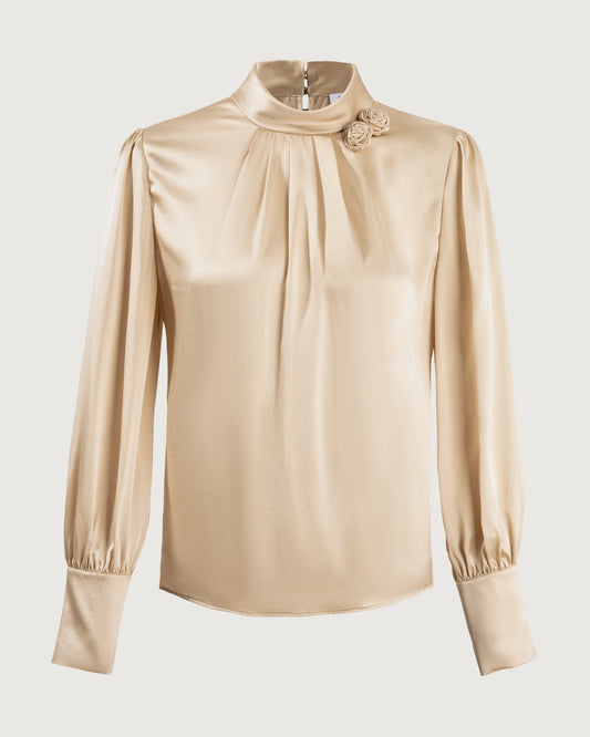Seidenbluse aus 19 Momme mit handgefertigtem Rosendetail