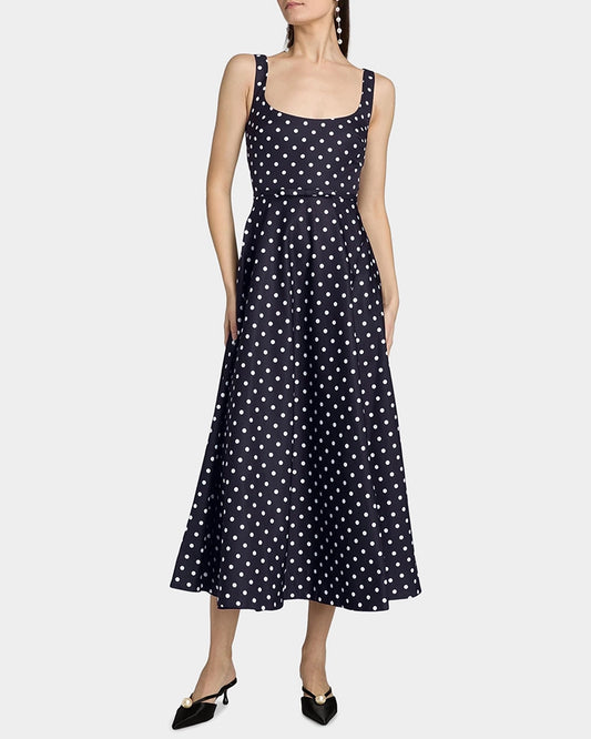 19 Momme Seiden-Midikleid mit Polka-Dots in A-Linie