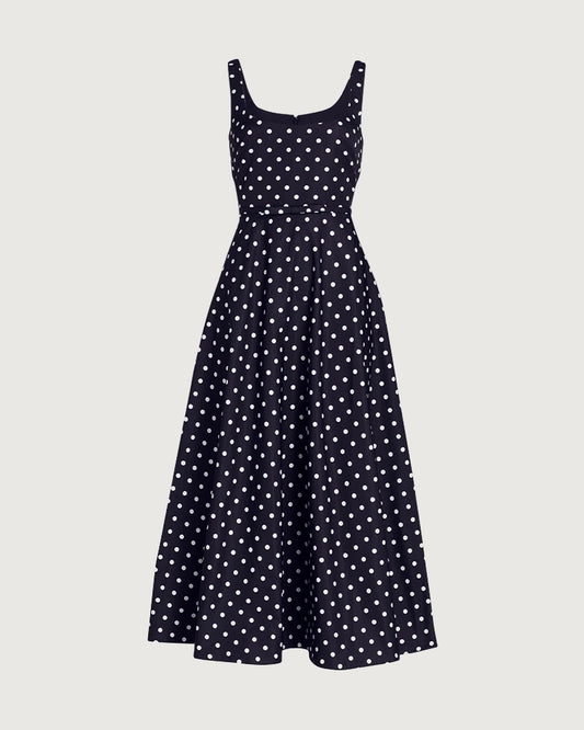 19 Momme Seiden-Midikleid mit Polka-Dots in A-Linie