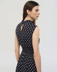 19 Momme Seiden Midi-Kleid mit Polka Dots und Stehkragen