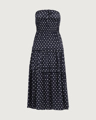 19 Momme Seiden-Midikleid mit Polka-Dots, trägerlos, A-Linie