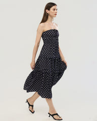 19 Momme Seiden-Midikleid mit Polka-Dots, trägerlos, A-Linie