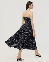 19 Momme Seiden-Midikleid mit Polka-Dots, trägerlos, A-Linie