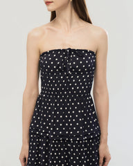 19 Momme Seiden-Midikleid mit Polka-Dots, trägerlos, A-Linie