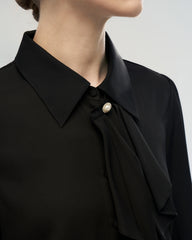 19 Momme Seidenbluse mit Rüschenkragen und langen Ärmeln
