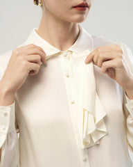 19 Momme Seidenbluse mit Rüschenkragen und langen Ärmeln