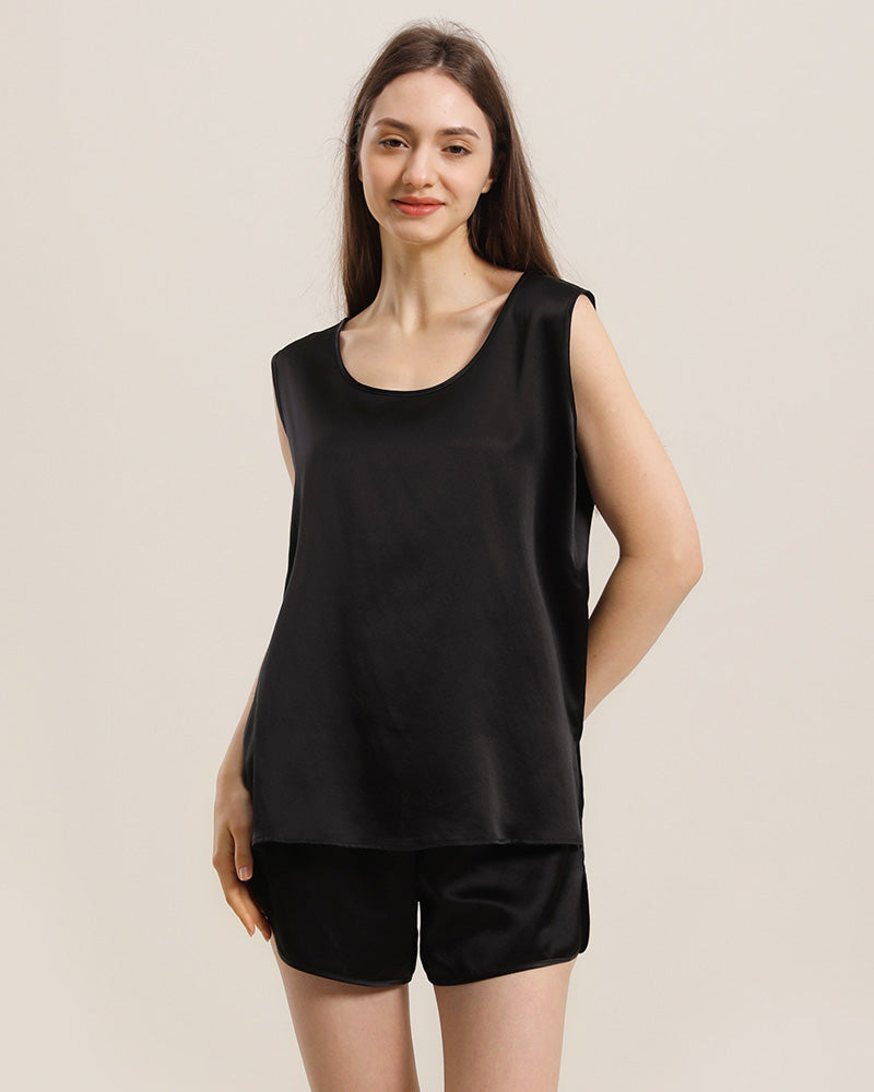 2-teiliges Seiden-Pyjama-Set ohne Ärmel