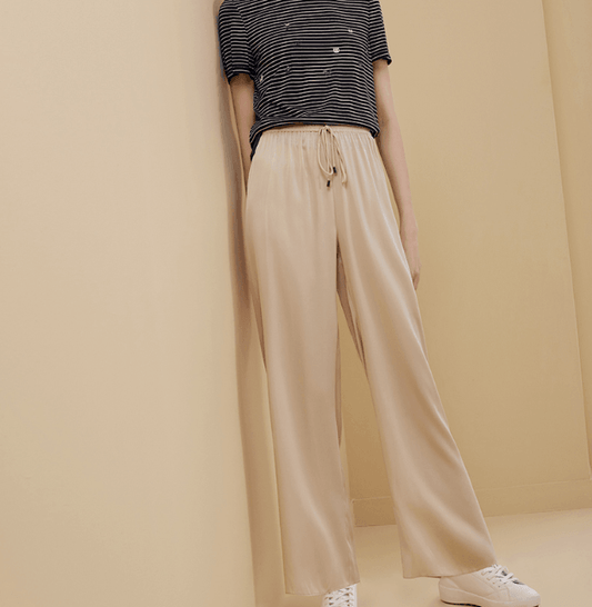 Gerade Seiden-Pyjama-Hosen, breite Beine, Pendant-Design