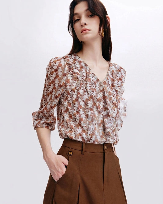 Gänseblümchen Blumen Rüschen Seidenbluse