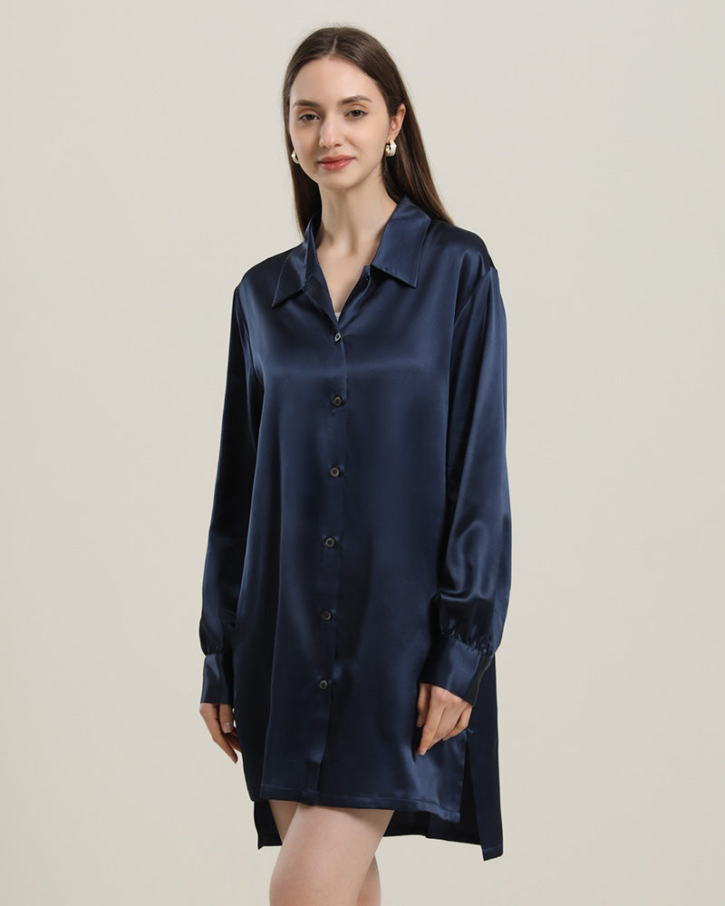 Damen 22 Momme Seidenhemdkleid mit Unregelmäßigem Schnitt