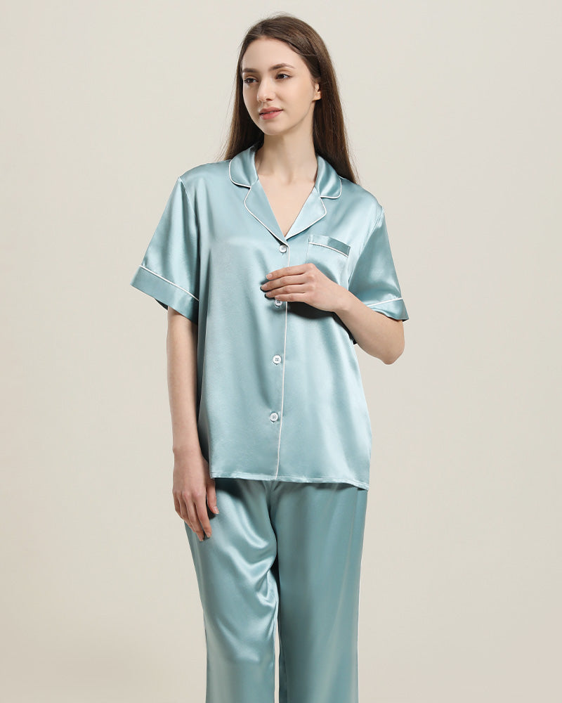 22 Momme Kurzarm-Seiden-Pyjama-Set