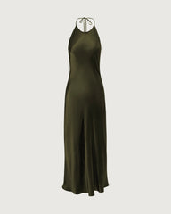 22 Momme Seiden-Halterkleid mit offenem Rücken