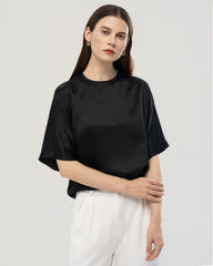 22 Momme Oversized Seiden-Shirt mit Rundhalsausschnitt und Halbarm