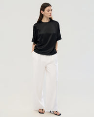 22 Momme Oversized Seiden-Shirt mit Rundhalsausschnitt und Halbarm